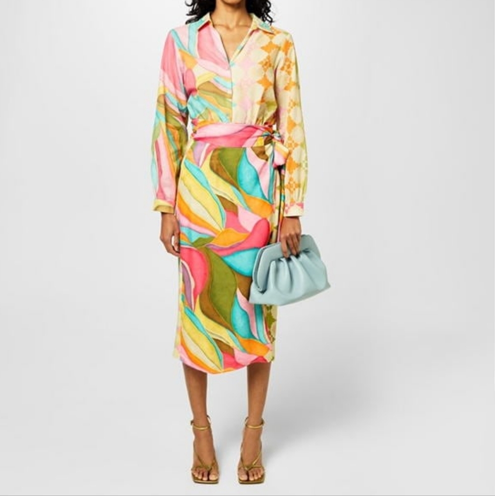 NEVER FULLY DRESSED 'Miley" Button Up Cotton Shirt Multi Pastel Abstract 16 - Picture 5 of 7